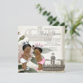Etnische prins en prinses tweeling Baby shower Kaart (Staand voorkant)