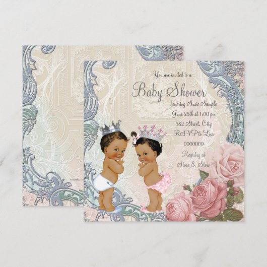 Etnische prins en prinses tweeling Baby shower Kaart (Voorkant / Achterkant)