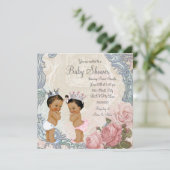Etnische prins en prinses tweeling Baby shower Kaart (Staand voorkant)