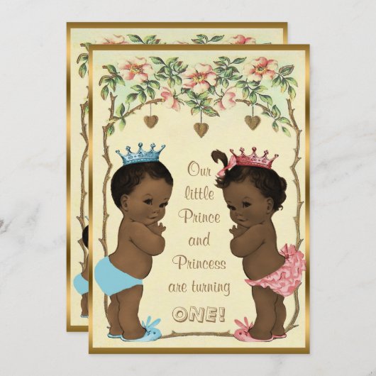 Etnische prins en prinses tweeling verjaardag kaart (Voorkant / Achterkant)