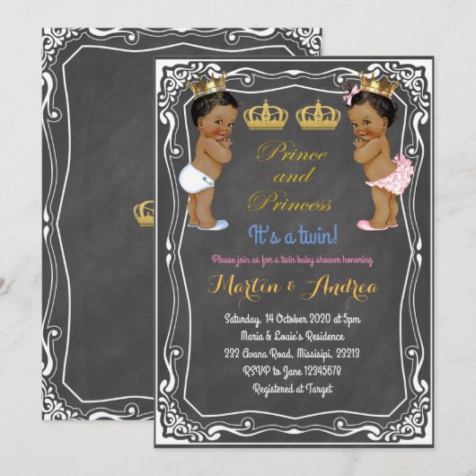 Etnische Prins of Prinses Tweeling Baby Shower Kaart (Voorkant / Achterkant)