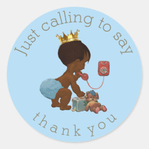 Etnische prins op telefoon Dank je Baby shower Ronde Sticker