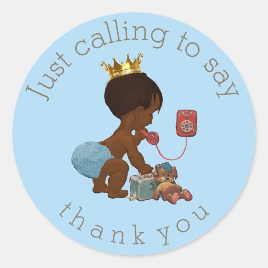 Etnische prins op telefoon Dank u Baby shower Ronde Sticker (Voorkant)