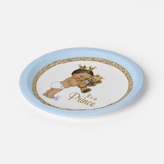 Etnische prins Teddy Bear Boy Baby shower Papieren Bordje (Gekanteld)