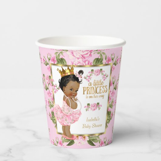 Etnische prinses Baby shower Pink Gold Roos Floral Papieren Bekers (Achterkant)