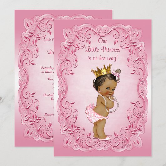 Etnische Prinses Baby shower Roze Fancy Lijst Kaart (Voorkant / Achterkant)