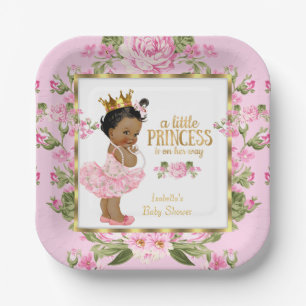 Etnische Prinses Baby Shower Roze Gouden Roos Bloe Papieren Bordje