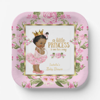 Etnische Prinses Baby Shower Roze Gouden Roos Bloe Papieren Bordje