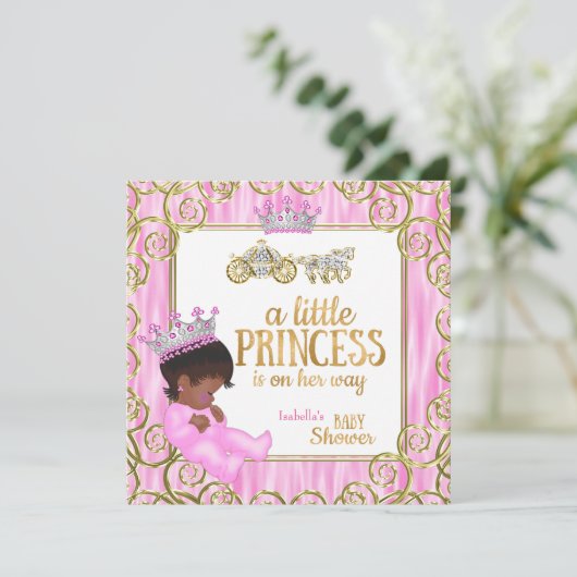 Etnische Prinses Baby Shower Roze Paardenkoets Kaart (Staand voorkant)