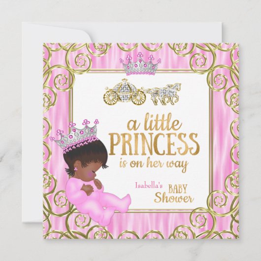 Etnische Prinses Baby Shower Roze Paardenkoets Kaart (Voorkant)