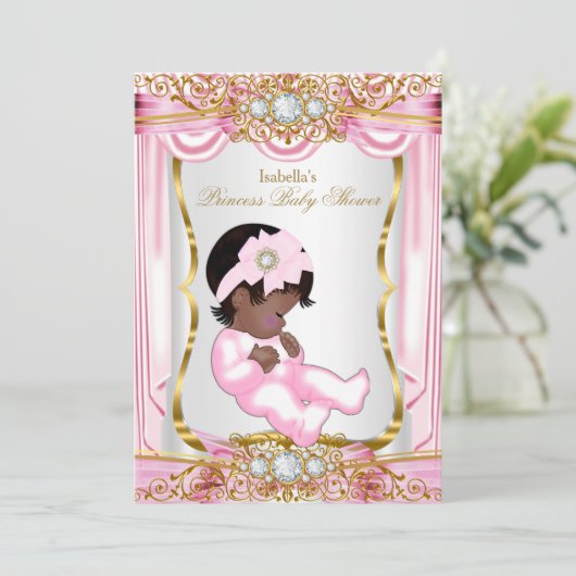Etnische prinses Baby shower Roze Zijzijde Goud Kaart (Staand voorkant)