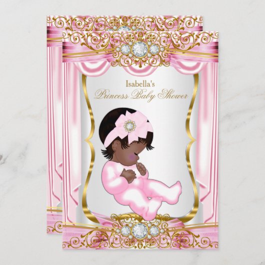 Etnische prinses Baby shower Roze Zijzijde Goud Kaart (Voorkant / Achterkant)