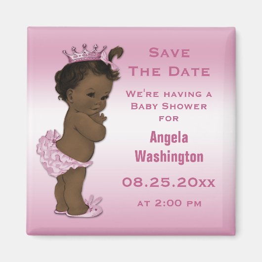 Etnische Prinses Baby shower Save the Date Roze Magneet (Voorkant)