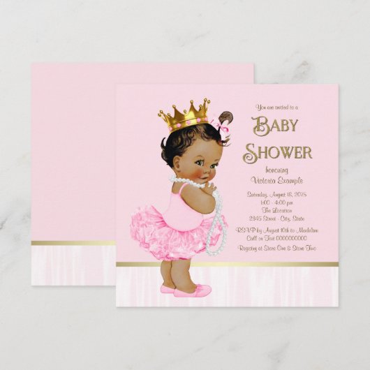 Etnische Prinses Ballerina Roze Goud Baby shower Kaart (Voorkant / Achterkant)