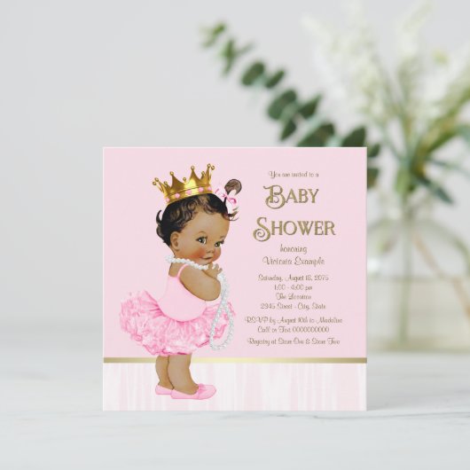 Etnische Prinses Ballerina Roze Goud Baby shower Kaart (Staand voorkant)