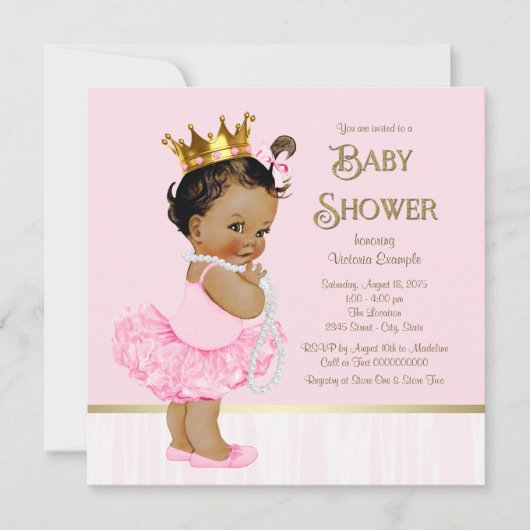 Etnische Prinses Ballerina Roze Goud Baby shower Kaart (Voorkant)