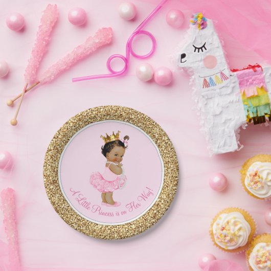 Etnische Prinses Ballerina Roze Goud Baby shower Papieren Bordje (Feest)