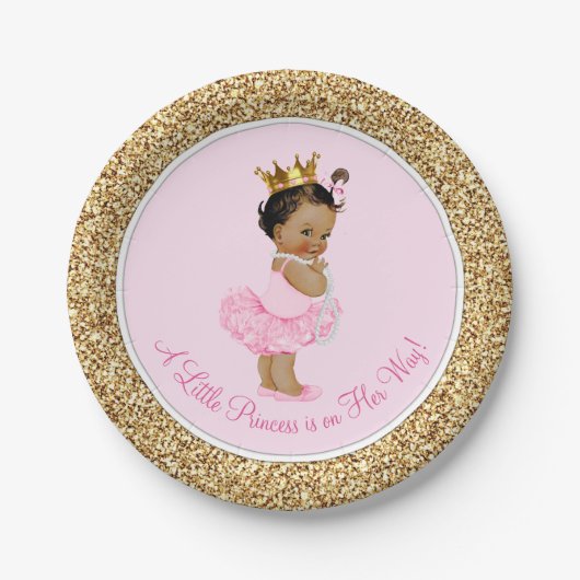 Etnische Prinses Ballerina Roze Goud Baby shower Papieren Bordje (Voorkant)