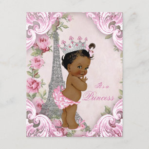 Etnische Prinses Bloemige Vintage Parijs Baby Show Kaart