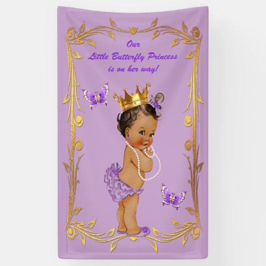 Etnische Prinses Butterflies Lavender Baby shower Spandoek (Verticaal)