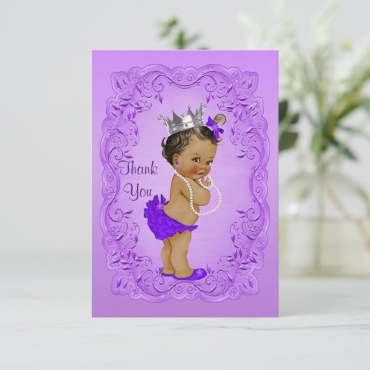 Etnische prinses Dank u Baby shower Paarse Lijst Bedankkaart (Staand voorkant)