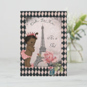 Etnische Prinses Eiffeltoren Roos Baby shower Kaart (Staand voorkant)