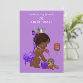 Etnische prinses op telefoon Paarse Baby shower Kaart (Staand voorkant)