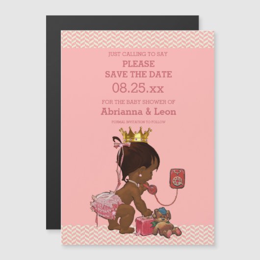 Etnische prinses op telefoon Save The Date Chevron Magnetische Uitnodiging (Voorkant / Achterkant)
