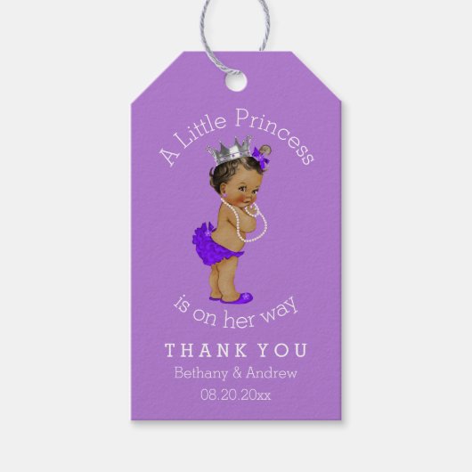 Etnische prinses Paarse Baby shower gepersonalisee Cadeaulabel (Voorkant)