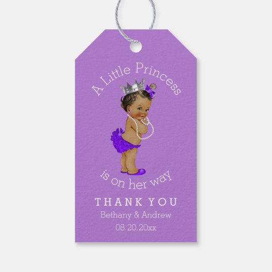 Etnische prinses Paarse Baby shower gepersonalisee Cadeaulabel (Achterkant)