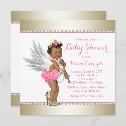 Etnische Prinses Parel Roze Gouden Engel Baby show Kaart (Voorkant / Achterkant)