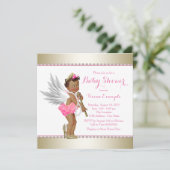 Etnische Prinses Parel Roze Gouden Engel Baby show Kaart (Staand voorkant)