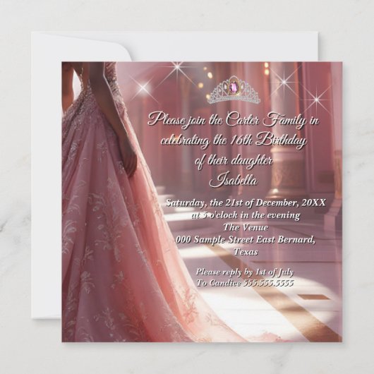 Etnische Prinses Sweet 16 Verjaardagsfeestje Roze Kaart (Achterkant)