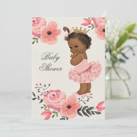 Etnische prinses Tutu Floral Waterverf Baby shower Kaart (Staand voorkant)