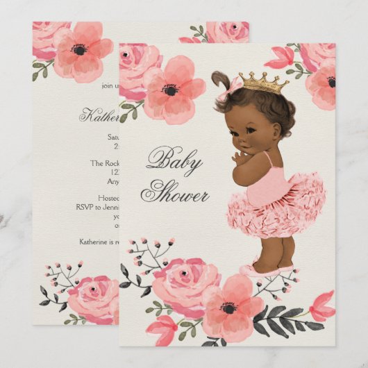 Etnische prinses Tutu Floral Waterverf Baby shower Kaart (Voorkant / Achterkant)