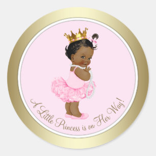 Etnische Prinses Tutu Parels Roze Goud Baby Shower Ronde Sticker