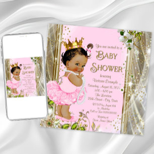 Etnische Prinses Tutu Roze Goud Baby shower Kaart