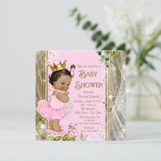 Etnische Prinses Tutu Roze Goud Baby shower Kaart (Staand voorkant)