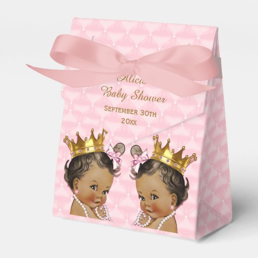 Etnische prinses tweeling gewatteerd roze Baby sho Bedankdoosjes (Voorkant Zijde)