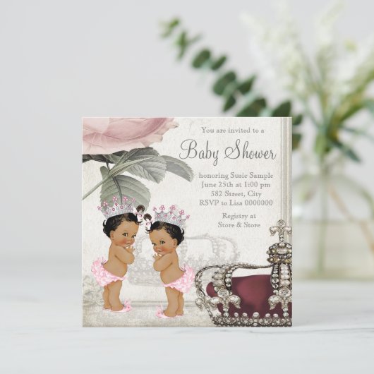 Etnische Prinses Tweeling Meisje Baby Shower Kaart (Staand voorkant)