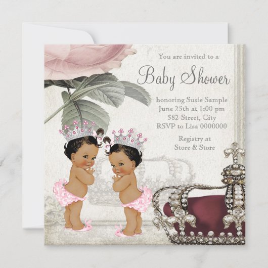 Etnische Prinses Tweeling Meisje Baby Shower Kaart (Voorkant)
