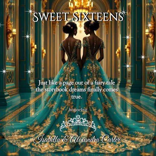 Etnische prinses tweeling Sweet 16 Verjaardag Blau Kaart