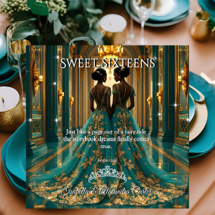 Etnische Prinses Tweeling Sweet 16 Verjaardag Teal Kaart