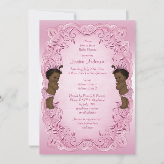  etnische prinses Twins Baby shower roze Kaart (Achterkant)