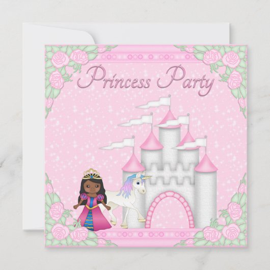 Etnische prinses, Unicorn & Castle Princess Party Kaart (Voorkant)