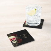 Etnische rode bloemen donkere gotische schedel hal kartonnen onderzetters (Insitu)