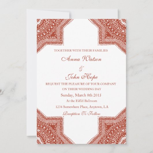 Etnische rode Marokkaanse bruiloft uitnodiging (Voorkant)
