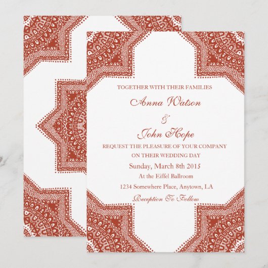 Etnische rode Marokkaanse bruiloft uitnodiging (Voorkant / Achterkant)