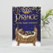 Etnische Royal Prince Baby shower Blauw Goud Wieg Kaart (Staand voorkant)