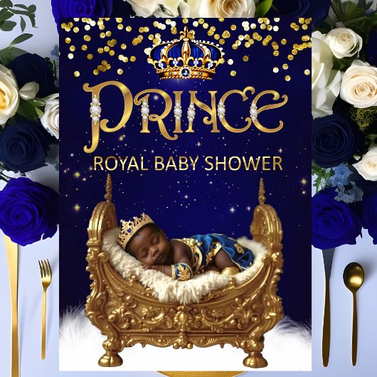 Etnische Royal Prince Baby shower Blauw Goud Wieg Kaart